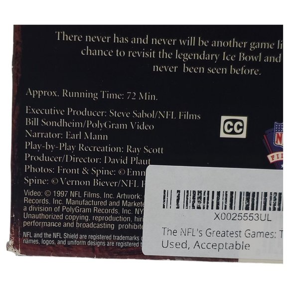The NFLs Greatest Games The Ice Bowl VHS 1997 NFL's Films Cowboys Packers M14 - Picture 4 of 4